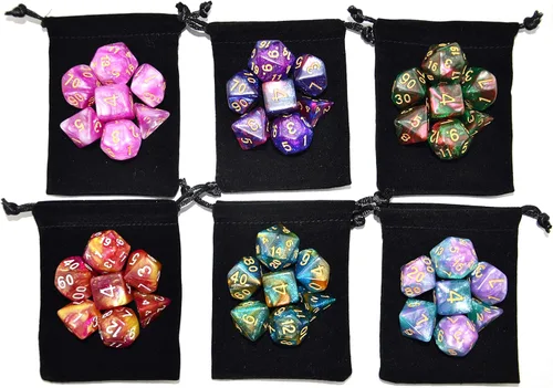 Vista 6 de SmartDealsPro 6 x 7 juegos (42 piezas) juegos de dados poliédricos con purpurina con bolsas para DND RPG MTG Dungeon and Dragons tablero de mesa