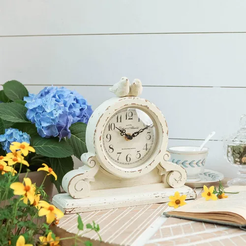 Vista 3 de NIKKY HOME Reloj de mesa vintage con diseño de pájaro, reloj de mesa