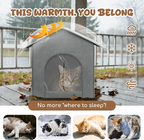Vista 5 de Casa para gatos al aire libre resistente a la intemperie, casas aisladas para gatos al aire libre/interior para el invierno, refugio impermeable