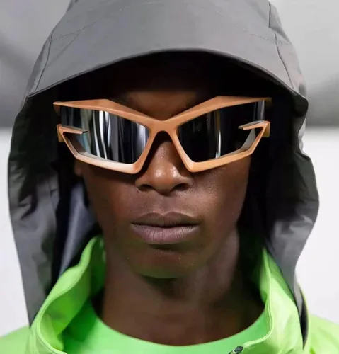 Vista 6 de Gafas de sol envolventes de moda para hombres y mujeres, a la moda, geniales, deportivos, ojo de gato, gafas de sol Y2K futuristas con espejo