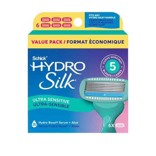 Vista 9 de Schick Hydro Silk Sensitive - Recambios de cuchillas de afeitar para mujer, 4 unidades, maquinillas de afeitar de 5 cuchillas para piel sensible