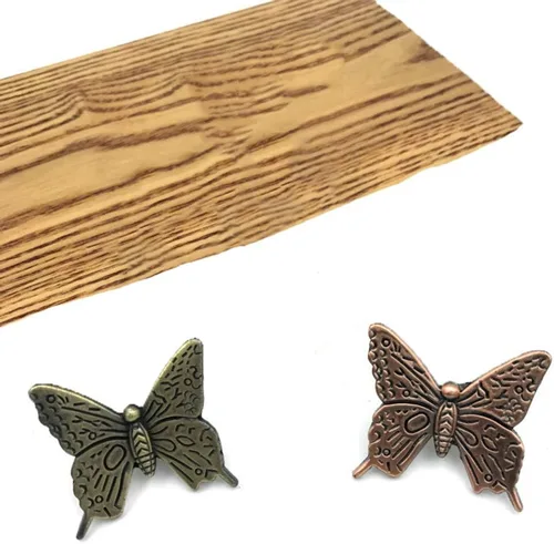 Vista 3 de 4 pomos de metal con forma de mariposa antigua para cajones (2 piezas de bronce y 2 bronce rojo)
