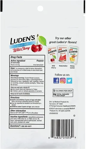 Vista 5 de Luden's - Gotas para la garganta, sin azúcar, cereza silvestre 25 cada una (paquete de 12)