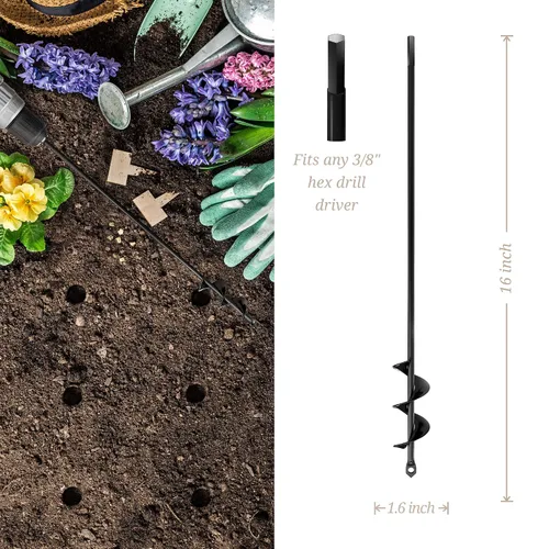 Vista 3 de K-Brands Paquete de brocas para plantar – 1.6 x 16 pulgadas y 3.5 x 16 y 2 x 32 pulgadas – Taladro de agujero en espiral de jardín y maceta