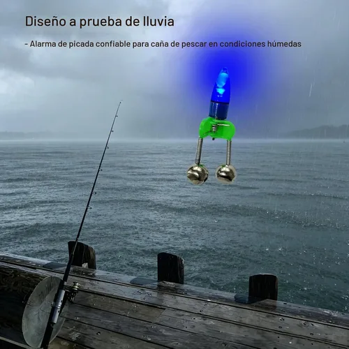 Vista 4 de Campanas de pesca con luces, 20 unidades, luces LED de pesca nocturna, 10 piezas de caña de pescar, campana de alarma de cebo, accesorios de pesca