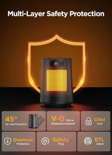Vista 6 de GiveBest Calentador de espacio, calentadores eléctricos portátiles para uso en interiores con termostato y control remoto, oscilación de 70°