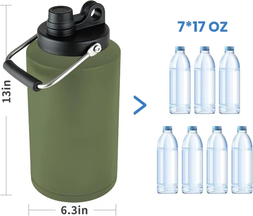 Vista 2 de Botella de agua de 1 galón aislada con popote, botella de agua de acero inoxidable de 128 onzas, boca ancha, doble vacío, apta para lavavajillas