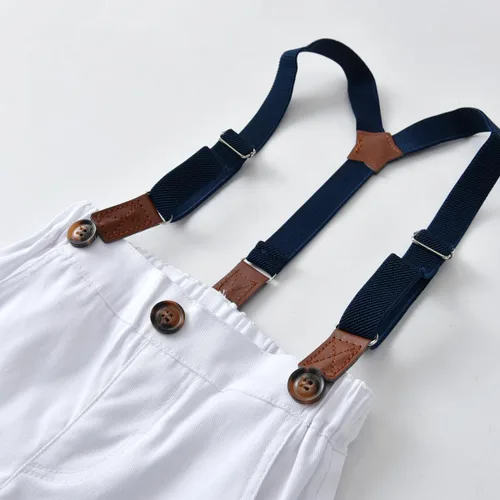 Vista 5 de Conjunto de ropa de caballero para bebé, camisa infantil+pantalones cortos+pajarita+tirantes