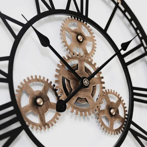 Vista 3 de Reloj de pared de estilo industrial, reloj de pared decorativo de hierro forjado, moderno, simple, silencioso, retro, con forma de engranaje
