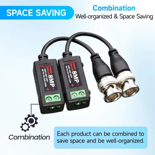 Vista 6 de 4 pares de conectores de balun de video pasivo 4K 8MP HD, CCTV BNC pasivo de video balun transceptor para BNC macho a través de un transmisor de par