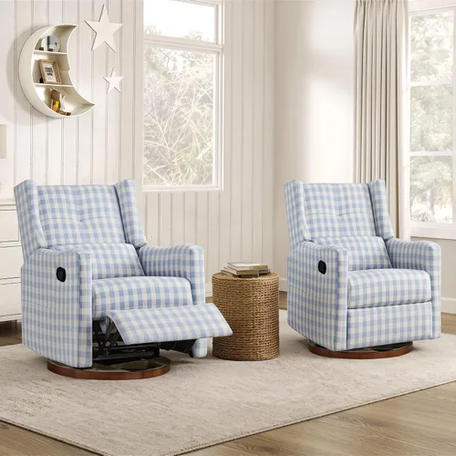Vista 4 de KISLOT Silla reclinable giratoria, planeador manual para guardería, cuadros Cuadros azules