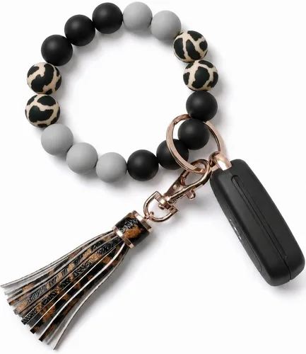 Vista 17 de BIHRTC - Pulsera/llavero para enganchar las llaves del auto, brazalete con cuentas de silicona para mujer Rosado (12mm Pink)