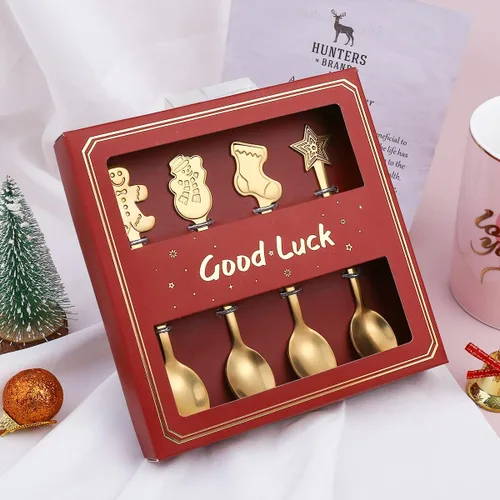 Vista 9 de Juego de cucharas de Navidad, cuchara de café creativa de acero inoxidable, cucharas de té de Navidad para revolver, mezclar, batidos, mermelada