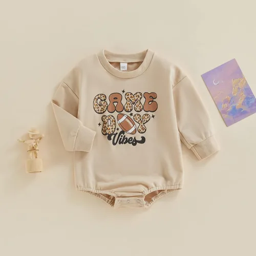 Vista 2 de Conjunto de fútbol para bebé, sudadera con estampado de letras, manga larga, cuello redondo, ropa para otoño e invierno