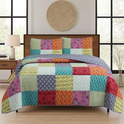 Vista 10 de Cozy Line Home Fashions True Patchwork Lodge - Juego de ropa de cama reversible de cabaña rústica, colcha (Moose, individual, 2 piezas)