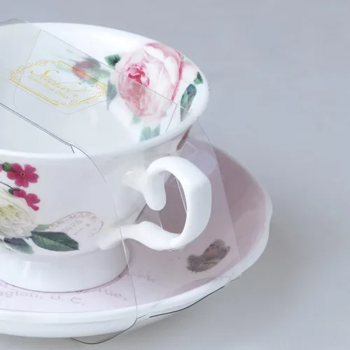 Vista 3 de Gracie Bone China - Taza y platillo de mariposa rosa rosa de 8 onzas (juego de 2)