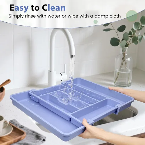 Vista 6 de Caperci Organizador grande de cubiertos para cajón de cocina y utensilios - Organizador de cajones expandible para cubiertos, cubiertos planos