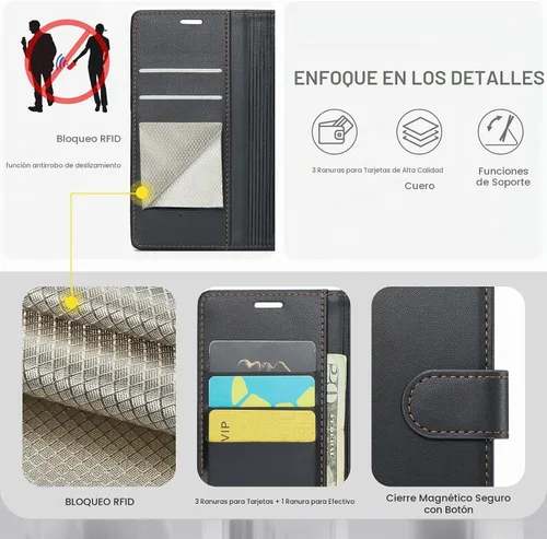 Vista 3 de FLIPALM Funda tipo cartera para Samsung Galaxy S25 Plus/S25+, con bloqueo RFID para tarjeta de crédito, cubierta protectora de cuero PU con patas