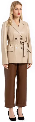Vista 3 de Smart Universe Wear - Chaqueta de piel de cordero para mujer estilo casual doble botonadura