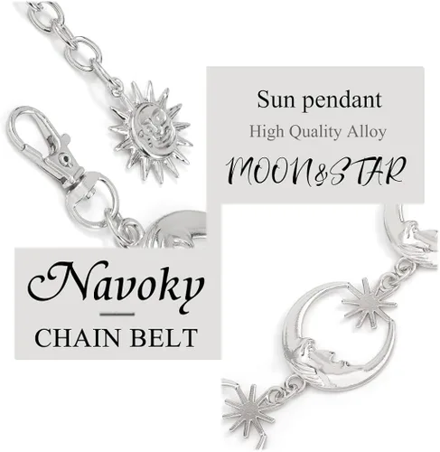 Vista 7 de Navoky Cadena de cintura de metal con colgante de sol cinturón de vientre cadenas de cuerpo accesorios de joyería para mujeres y niñas Transparente