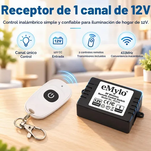Vista 5 de Interruptor de relé RF inteligente eMylo Interruptor de control remoto inalámbrico DC 12V Módulo momentáneo de un canal 433Mhz receptor de relé