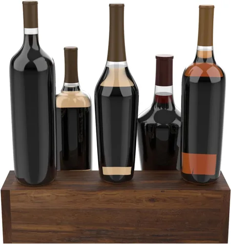 Vista 7 de TONGMO Soporte para botellas de licor, estante de exhibición de botellas de licor de 2 niveles, capacidad para 8 botellas, madera maciza, fácil