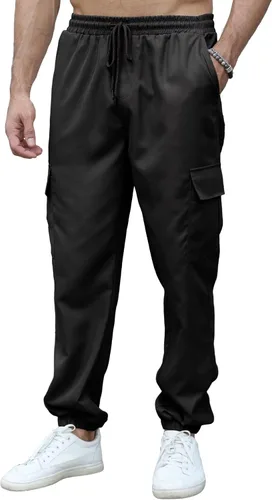 Vista 2 de Uni Clau Pantalones cargo para hombre, casuales, sueltos, ligeros, para senderismo, exteriores, bolsillos grandes y altos