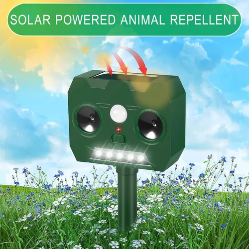 Vista 3 de Repelente ultrasónico de animales, dispositivos repelentes de ciervos para exteriores, alimentado por energía solar, detección de movimiento