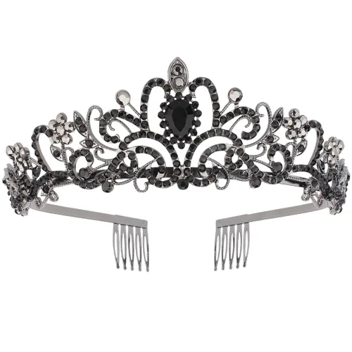 Vista 6 de CURASA Tiara de cristal rosa para mujer, corona de princesa, corona de cumpleaños, diadema de boda, accesorios para el cabello para disfraz