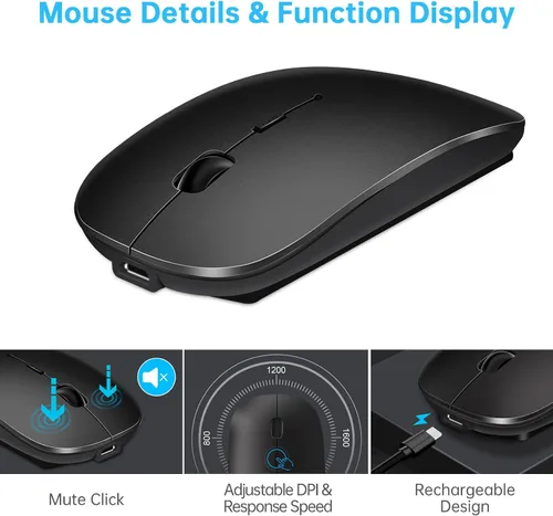 Vista 2 de Juego de teclado y mouse Bluetooth inalámbricos, teclado y mouse inalámbricos delgados y silenciosos, compatible con Negro