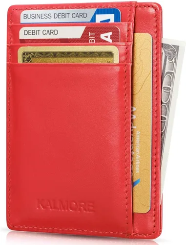 Vista 8 de KALMORE Cartera delgada de cuero genuino con bolsillo frontal y ventana de identificación Negro