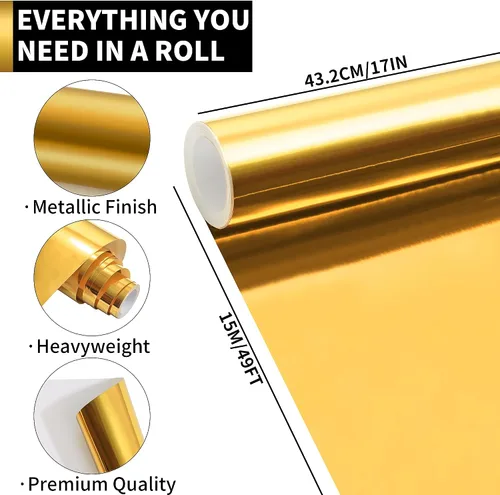 Vista 2 de Rollo de papel de regalo metálico dorado, rollo de papel de regalo de metal de 17 pulgadas x 49 pies para envolver regalos, papel de color sólido