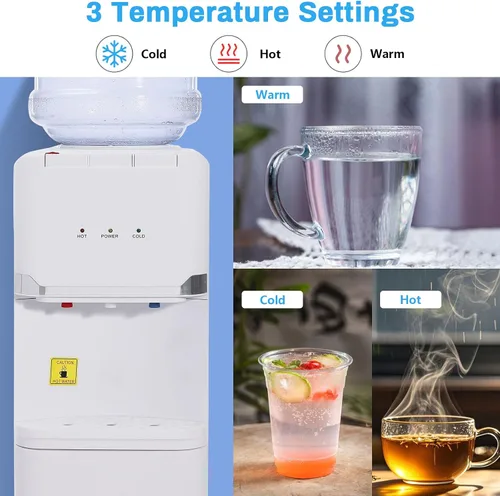 Vista 2 de Top Loading Dispensador de enfriador de agua para botellas de 5 galones, 3 ajustes de temperatura, dispensador de agua caliente y fría con bloqueo