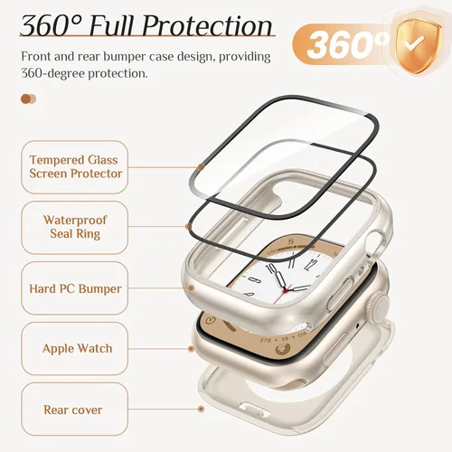 Vista 3 de Goton - 2 fundas para protector de pantalla de Apple Watch de 40 mm, series 6/5/4, SE 3/2/1, funda de protección de PC impermeable con vidrio
