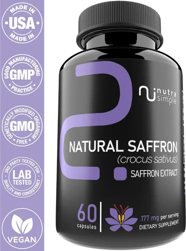 Vista 5 de Suplementos de azafrán de 177 mg, extracto de azafrán puro, fabricado en Estados Unidos, apoyo natural del estado de ánimo y energía, apoyo ocular