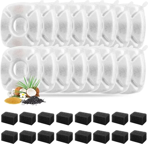 Vista 7 de 8 piezas de filtros de repuesto para fuente de gato, 4 paquetes de filtros de repuesto para fuente de agua para gatos con 4 paquetes de esponjas