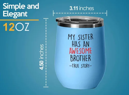 Vista 4 de Vaso de vino Sister Blue Edition de 12 onzas – Brother Story – Family Squad Fam Thank You Gift Hermanos Padres Abuelos Divertido sobrino Hermana