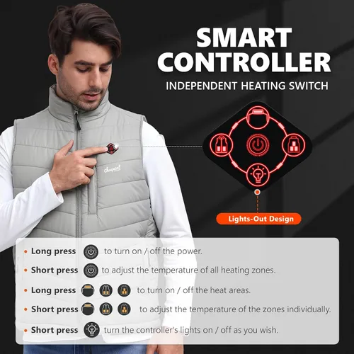 Vista 2 de Chaleco térmico para hombre con batería incluida, chaleco de calefacción eléctrico recargable de 7.4 V, temperatura inteligente. Control