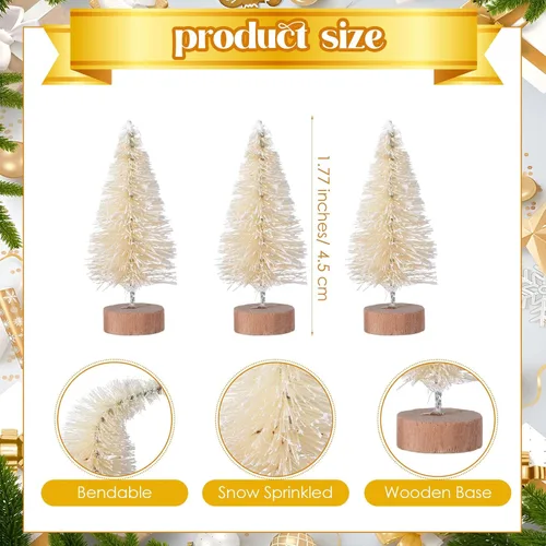 Vista 2 de Sumind 96 piezas de mini árboles de cepillo para botellas, pequeños árboles de Navidad artificiales con base de madera, mini árbol de sisal