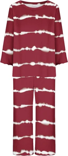 Vista 4 de Conjunto de pijama de dos piezas para mujer, ropa de calle deportiva, cómoda, transpirable, de manga larga
