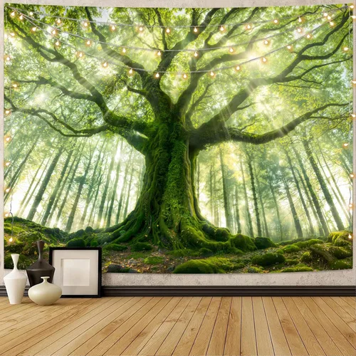 Vista 17 de Kanuyee Tapiz de bosque verde, tapiz de paisaje para pared, tapices de naturaleza para techo y pared, colgante para dormitorio, sala de estar
