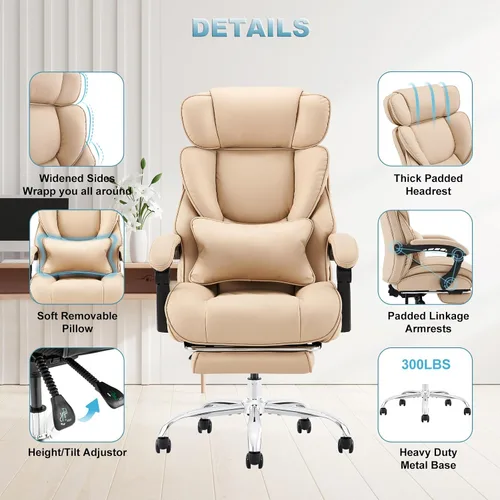 Vista 5 de COLAMY Silla de oficina con reposapiés, silla ergonómica para computadora con almohada de apoyo lumbar extra, silla de escritorio ejecutiva