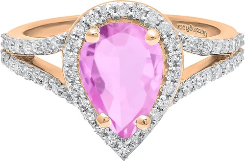 Vista 20 de Dazzlingrock Collection Anillo de compromiso con forma de lágrima y diamante blanco natural redondo de 0.45 quilates con halo de diamantes blancos
