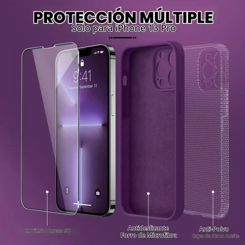 Vista 5 de BossKiss Funda compatible con iPhone 13 Pro, silicona de alta calidad mejorada [protección de cámara] [2 protectores de pantalla]