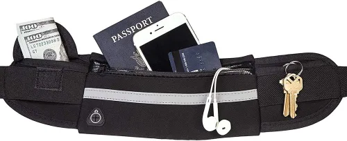 Vista 2 de Serdokntbig Cangurera de viaje para dinero, impermeable, antirrobo, para pasaporte, para correr, hombres y mujeres, Negro