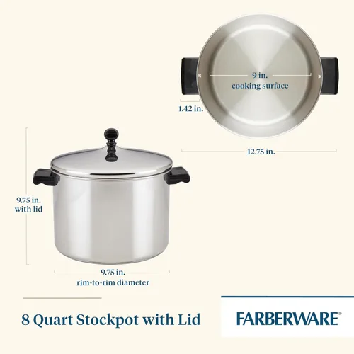 Vista 14 de Farberware Olla clásica de acero inoxidable de 8 cuartos con tapa, olla de acero inoxidable con tapa, color plateado