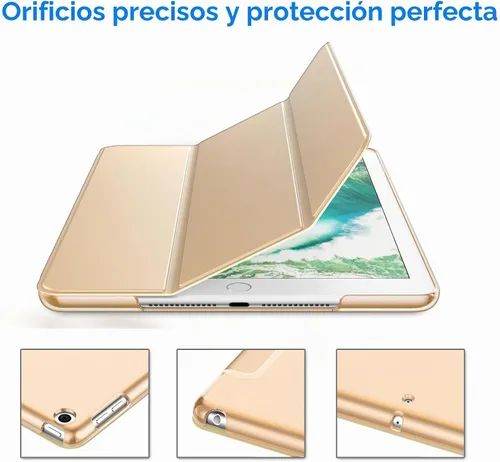 Vista 3 de JETech - Funda para iPad 6ª/5ª generación de 9.7" (2018/2017), color beige Diseño trasero translúcido delgado, soporte de tres pliegues, encendido