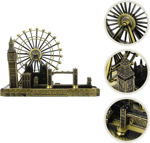Vista 4 de Figura de modelo londinense Big Ben Reloj Ornamento con base de madera decorativo coleccionable para el hogar Oficina Soporte de exhibición