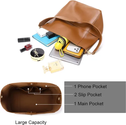 Vista 3 de Bolsos de cubo para mujer, de piel sintética, con 2 correas ajustables para guitarra, bolsas Hobo para mujer