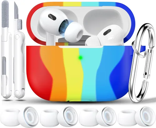 Vista 28 de RFUNGUANGO - Funda para AirPods Pro 2, color rosa Funda protectora de silicona con kit de limpieza, llavero compatible con AirPods Pro de 2ª/1ª